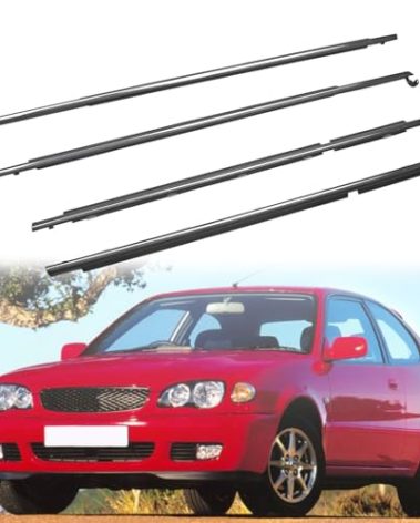 ZONFANT 4 Pcs Car Outer Door Window Moulding Trim Weatherstrip Seal Belt Compatible with Toyota Vehicle 1995-2002 Corolla, Replace#75710-02050 75720-02050 75730-02040 75740-02040