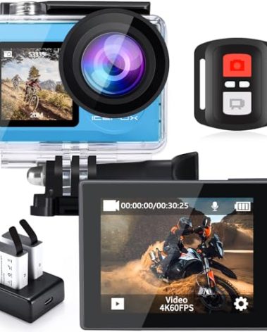 icefox i8 Action Camera with 20MP, 5X Zoom, Underwater Waterproof Camera with Optimized EIS, Video & Photo Editing by Snap Pro App, WiFi Remote Control for Diving, Cycling and Vlogging