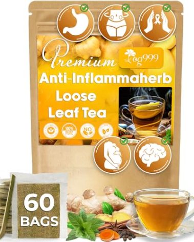 60 Tea Bags - Anti-Inflammaheb Loose Leaf Tea, 100% Natural from Ginger, Turmeric, Peppermint, Black Pepper, Cinnamon. Made with Natural Material Tea Bags. No Sugar, No Caffeine, No Gluten, Vegan.