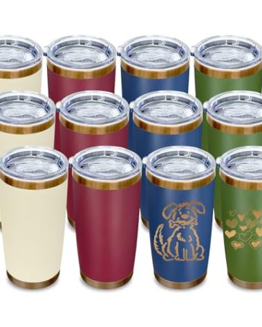 20 oz Tumbler Bulk 12 Pack Stainless Steel Tumbler with Lid and Straw, Double Wall Vacuum Insulated Travel Coffee Mug for Laser Engrave, Powder Coated Cup for Hot and Cold Drinks (Mixed,12 pack)