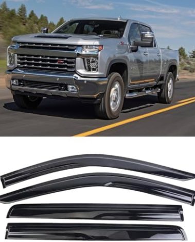 SONLEE Smoke Black Outside Mount Rain Guards Window Visor Deflectors Compatible with 2019-2023 Sierra/Silverado 1500 Crew Cab, 2020-2023 Silverado/Sierra 2500 HD/3500 HD Crew Cab