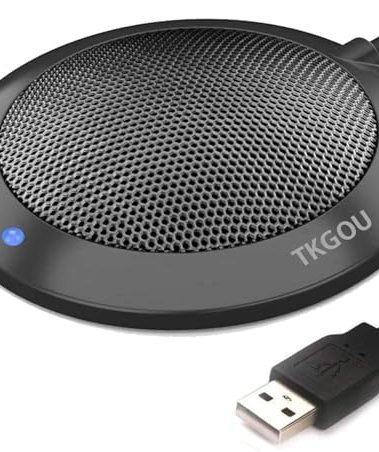 TKGOU Conference USB Microphone, Computer Desktop Mic with LED Indicator, Plug & Play Omnidirectional Condenser PC Laptop Mics for Online Meeting, Class, Skype, Recording, Zoom, (No Speakers Included)