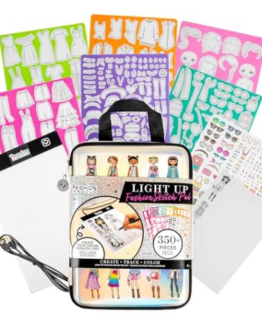 Fashion Angels Fashion Design Light Up Sketch & Tracing Pad, Includes Holograpic Carrying Case, USB, Ultra Thin Tablet, 350+ Stencils & Stickers, Ideal for Kids Ages 8+