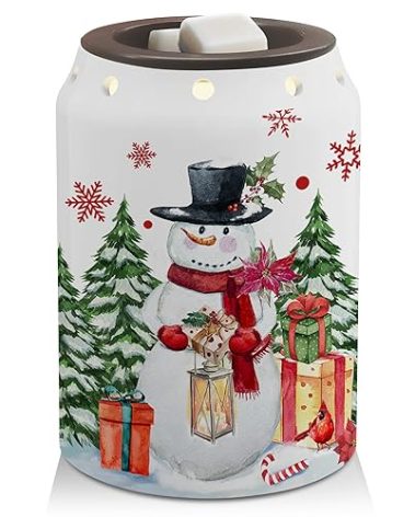 Pinata Christmas Wax Warmer, Snowman Christmas Decorations for Home, Ceramic Xmas Wax Melt Warmer for Oil Candle, Snowman Decor for Living Room Kitchen Bathroom Home