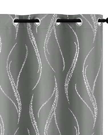 Yakamok Blackout Curtains 84 inch Length Living Room Thermal Insulated Silver Wave Line Dots Pattern Curtains Room Darkening Grommet Curtains for Bedroom, Grey, W52 x L84-inch, 2 Panels