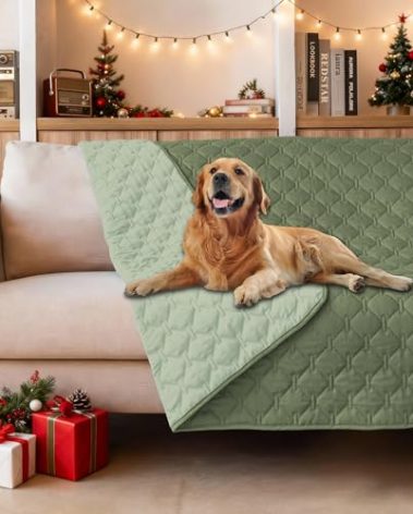 gogobunny 100% Double-Sided Waterproof Dog Bed Cover Pet Blanket Sofa Couch Furniture Protector for Puppy Large Dog Cat, Reversible (52x82 Inch (Pack of 1), Dark Green/Light Green)
