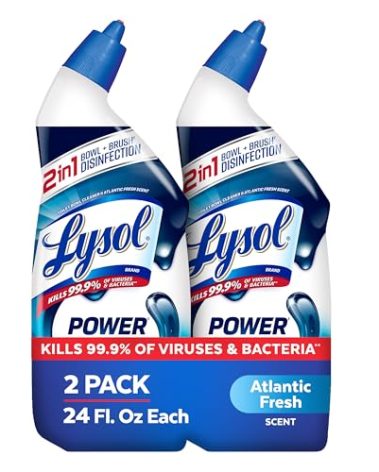 Lysol Toilet Bowl Cleaner, Max Strength Bathroom Cleaning Supplies, Toilet Bowl Cleaner Clinging Gel, Home Essential, Instant Stain Removal, Disinfecting and Deodorizing, Bleach Free, 24 oz (2 ct)