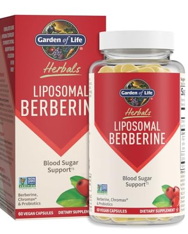 Garden of Life Liposomal Berberine and Chromium Picolinate for Already Healthy Blood Sugar, Glucose Metabolism and Cholesterol—Probiotics for Easy Digestion—Non GMO, Gluten Free, Kosher, 30 Servings