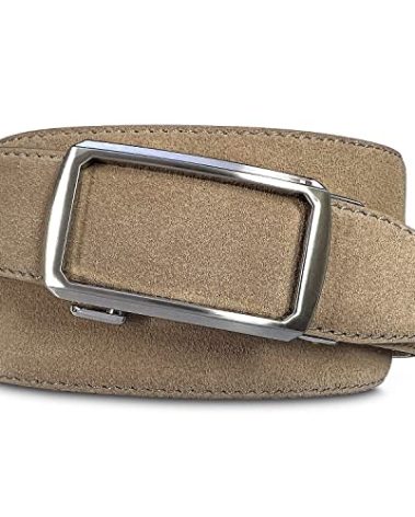 Cowboy Craft Men's Leather Belt Ratchet Belt Genuine Suede Leather Belts For Jeans Dress 1-3/8"(35mm) Wide (Taupe, 32/34)