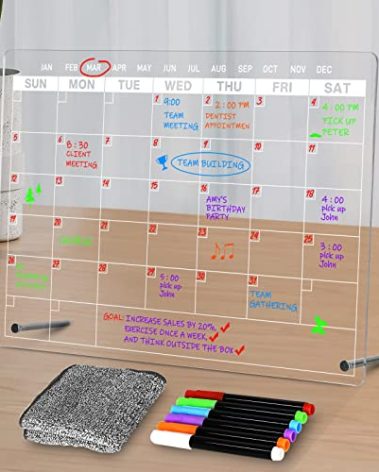Acrylic Dry Erase Calendar Board to Do List Desktop Clear Memo Note Board, 9x13 Tabletop Whiteboard with Stand for Office, Home, School, Includes 6 Dry Erase Markers White