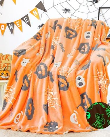 inhand Halloween Blanket Gifts Glow in The Dark Blanket and Toys for Kids Spider Webs Pumpkin Ghost Spooky Plush Soft Halloween Decorations Throw Blanket for Kids to Party Sofa Bed Living Room 50”X60“