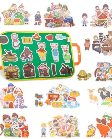 CHEFAN 12 Pack Felt Board Stories Set,Fairy-Tales Flannel Board Stories with a Foldable Board for Preschool Activities,Included Three Little Pigs,Little Red Riding Hood and The Mitten