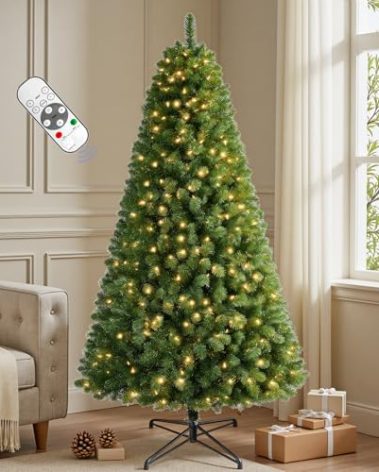 1.64ft Prelit Christmas Tree, Artificial Spruce Christmas Tree with 50 Warm White & Color LED Changing Lights, PVC Branch Tips, Battery Operated Green