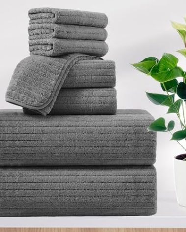 Mistyrose 8 Piece Oversized Bath Towels Set for Family, Soft Dark Gray Bathroom Towel Set Quick Dry,Microfiber Super Absorbent Towels for Hotel Beach Spa Gym - 2 Bath Sheet 2 Hand Towels 4 Washcloths