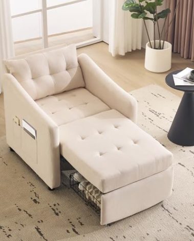 Bezseller Sleeper Sofa Chair Bed, 3-in-1 Convertible Sleeper Chair with Storage Drawer, Pull Out Couch with Side Pocket, Pillow, and Adjustable Backrest, for Living Room Bedroom Apartment, Beige