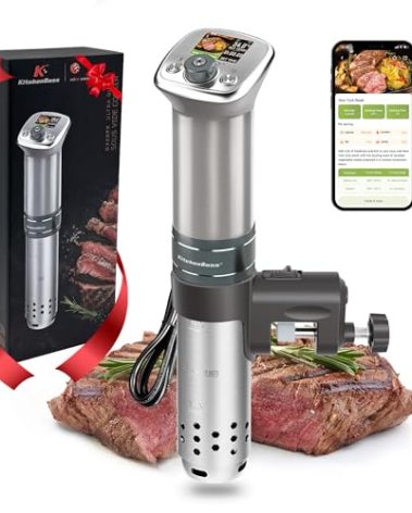 KitchenBoss Wifi Sous Vide Cooker: Ultra-quiet Sous Vide Machine Built-in Color Display Recipes Waterproof, 1100 Watts Sous-vide Immersion Circulator Precision Cooker Magnetic Knob APP Control, Silver