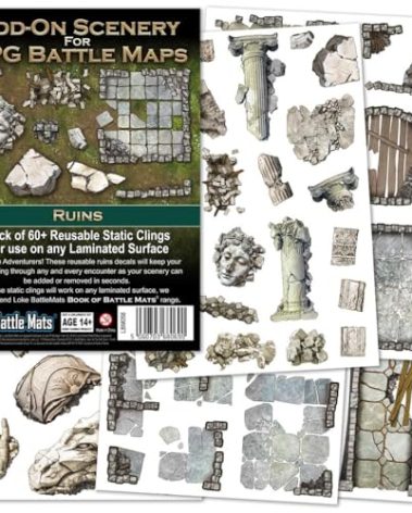 Add On Scenery for RPG Maps - Ruins by Loke - 60+ Reusable Stickers - Customizable Terrain for Laminated RPG Maps - Create Ruined Landscapes with Detailed Fantasy Art