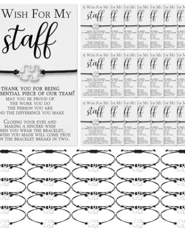 Huquary 50 Sets Staff Appreciation Gifts Bulk Christmas Team Puzzle Piece Bracelet Bulk with Employee Thank You Postcard a Wish for My Staff Inspirational Favors for Teacher, Coworkers, Students