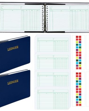 Skyygemm 2 Pcs Ring Ledger Binder with 400 Pcs 5" x 8.5" Ledger Sheets Small Index Tabs Ledger Books for Bookkeeping Accounting Ledger Business Ledger Books with Debit Credit Balance Columns