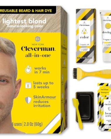 CLEVERMAN Lightest Blond Hair & Beard Dye for Men, All-in-One Reusable Kit - Men's Color For Natural-Looking Gray Coverage, Professional-Quality and Ammonia-Free