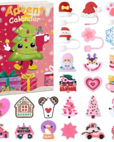 2025 Advent Calendar of Straw Cover, 10mm Stanley Straw Toppers for 30 Oz 40 Oz Tumblers, Teenagers Boys Girls Kids Adults Christmas Countdown Gifts 24 Days Surprise (Style B)