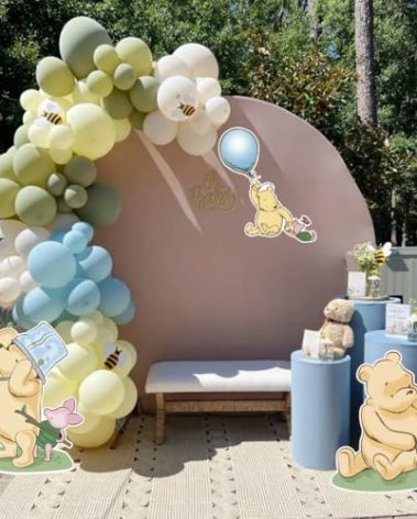 Blue Pooh Baby Shower Cutouts Decor 3 PCS Cute Winnie Cutout Prop for Boys First Birthday Deocration Welcome Baby Supplies Stand Up Prop Centerpiece