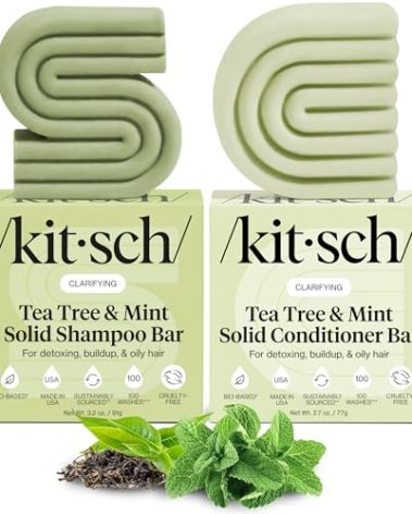 Kitsch Clarifying Tea Tree Shampoo and Conditioner Set – Shampoo & Conditioner Bar for Women and Men, Scalp & Oil Control Hair Care – Free of Paraben, Sulfate & Silicone – Made in USA - 2 pcs