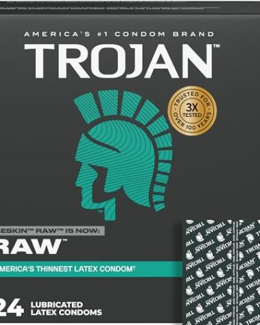 TROJAN BareSkin Raw Ultra Thin Condoms, Lubricated Thin Condoms for Men, America's #1 Condom Brand, 24 Count Pack