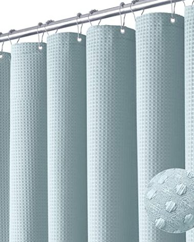 Dynamene Long Fabric Shower Curtain - 78 inch Long Waffle Weave Weighted Cloth Shower Curtains for Bathroom, Neutral Heavy Duty Hotel Spa Luxury Bath Curtain Set with 12 Plastic Hooks,72x78, Fog Blue