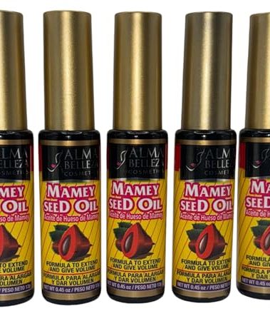 Mascara with Mamey Seed Oil (Aceite de Hueso de Mamey) 13g - Formula to Help Extend and Add Volume - Premium Quality by Alma Belleza Cosmetics (5 Pack)