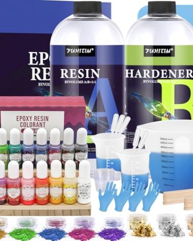 68OZ Crystal Clear Epoxy Resin Kit, High-Glossy& No Bubbles, Art & Casting Resin with 16 Epoxy Resin Pigment, Foil Flakes, Sequin,Craft Clear Resin for Art Crafts, Jewelry, Molds
