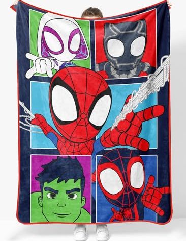 Sunny Side Up Marvel Spidey & His Amazing Friends Plush Throw Blanket - Measures 46 x 60 Inches - Super Soft & Cozy Fleece Kids Bedding Features Miles Morales & Ghost Spider Gwen