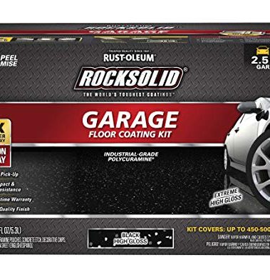 Rust-Oleum 318697 RockSolid Polycuramine Garage Floor Coating, 2.5 Car Kit, High Gloss Black