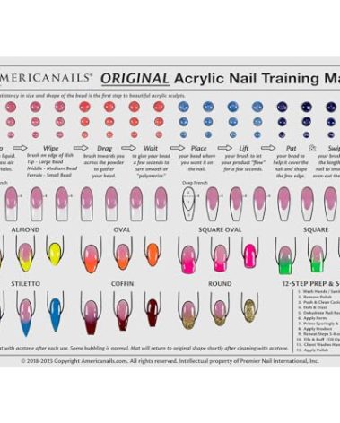 Americanails Acrylic Nail Training Mat - Silicone Trainer Sheet for Application Practice, Flexible Roll Up Pad Template for Acrylic Fingernails, Learn How to Apply Acrylic Nails