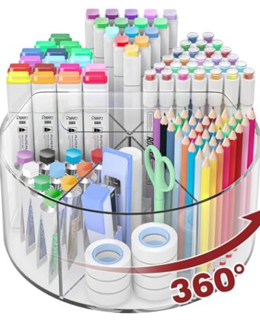 Absonic Acrylic Pen Holder Pencil Organizer, 360-Degree Rotating Pencil Holder, Crayon Organizers for Kids Marker Organizer Caddy Art Supply Kids Desk Organizers for Office Home School