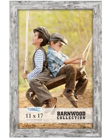 Icona Bay 11x17 Pony Gray Picture Frame Fits 11x15 Photos, Country Rustic Style 11 x 17 Small Poster Frame, Wall Mount Only, Barnwood Collection