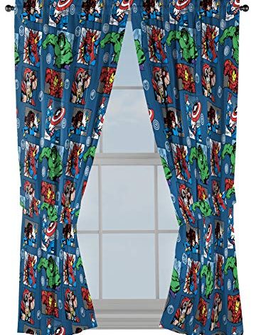 Jay Franco Marvel Avengers Fighting Team 63" Inch Drapes - Beautiful Room Décor & Easy Set Up, Bedding - Curtains Include 2 Tiebacks, 4 Piece Set (Official Marvel Product)