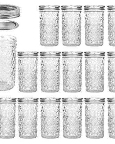 VERONES Mason Jars 12 OZ, Canning Jars Jelly Jars With Regular Lids, Ideal for Jam, Honey, Wedding Favors, Shower Favors,15 PACK