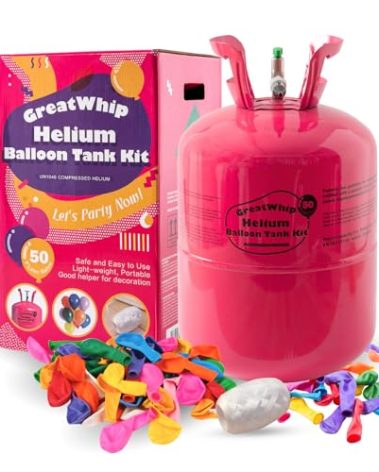 GreatWhip 13L Helium Tank Up To 50 Latex Balloons, Helium Tank For Balloons At Home, 50 Latex Balloons And Ribbons Included.