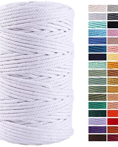 ZXCDINO White Cotton Macrame Cord, 4mm x 109Yards, Perfect for Wall Hangings, Crafts & Decorative Projects