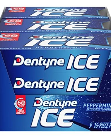 Dentyne Ice Peppermint Sugar-Free Chewing Gum, 9 Packs of 16 Pieces (144 Total Pieces)