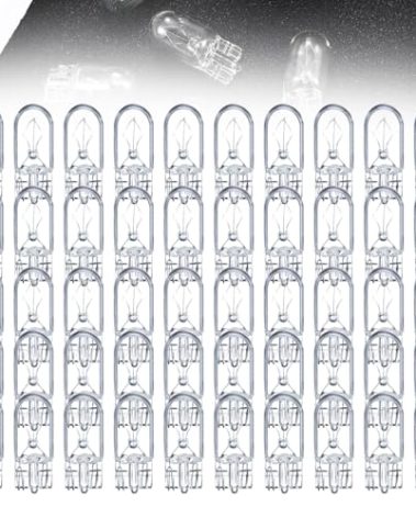 TAYCZGQL 50 Pack 12v 5w Bulb LED Wedge Base Light Bulbs for Under Cabinet Lighting Ramp Counter Lighting House Number Lights Tiny 12 Volt Two Prong Bulbs Suitable for Indoor Small Spaces