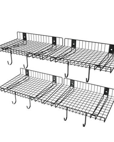 4 Pack Garage Wall Shelf, Wall Mounted Storage Shelves, Heavy Duty Metal Shelves for Room Wall, Loads 160 LBS Floating Shelves Mesh Storage Rack for Garage, Office, Basement,Wall Cabinet and Kitchen