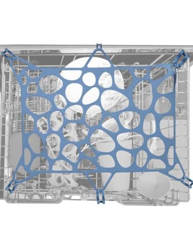 REVEX Silicone Dishwasher Net,Dishwasher Basket for Baby Items, Dishwasher Net with 6 Adjustable Hooks, Dishwasher Mesh to Cover Baby Bottle Dishwasher Basket.(Blue), 9.8"x14.5"
