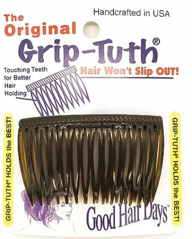 Good Hair Days Grip-Tuth Combs - 2 3/4" Side Combs, For All Types Of Hair, Decorative & Styling Women Accessories - Tortoise Shell, Set Of 2