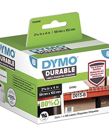 DYMO LW Durable Industrial Labels for LabelWriter Label Printers, White Poly, 2-5/16” x 4”, 1 Roll of 300