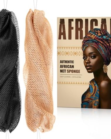 Authentic African Net Sponge with Knots - Afro Scrubber Bath Loofah Exfoliating Net Sponge for Shower - 2 Pack African Bath Sponges Exfoliator for Most Skin Types Back Scrub Washer Accessories