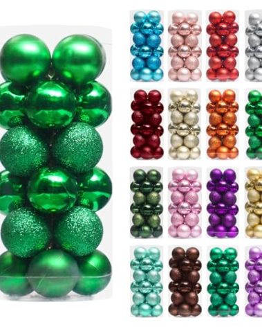 XmasExp 24ct Mini Christmas Ball Ornaments Shatterproof Christmas Ornaments Set Decorations for Xmas Tree Balls 30mm/1.18" (Green)