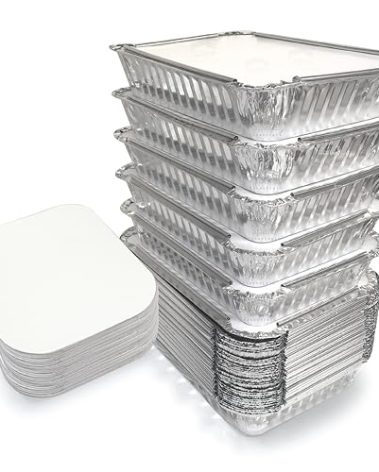 Spare Essentials 110 Pack - 2.25LB Aluminum Pans with Cardboard Lids - To go Foil Containers with Lids - Disposable Food Containers - Foil Take Out - Meal Prep Trays Foil Tins Freezer Meals Comercial