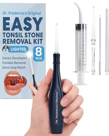 Dr. Frederick’s Original Easy Tonsil Stone Remover Kit - Fast Painless Tonsillolith Removal Tool - Fight Bad Breath - Pick and Oral Irrigator - 8 Pieces